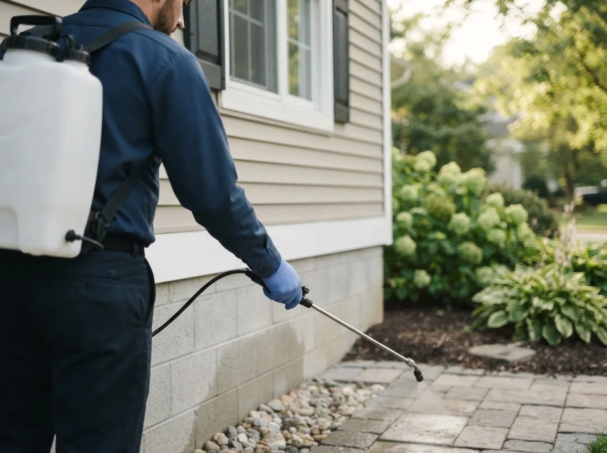Pest control technician inspecting a home in Lowndesboro, AL